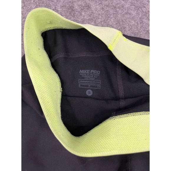 Nike Pro Women's S Capri Leggings Athletic Workout Gym Running Black Neon Yellow - Picture 3 of 4